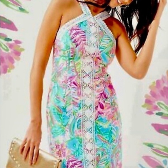 Lilly Pulitzer Vena Stretch Sheath Halter Dress in Pop Up Lily of the Jungle - Picture 4 of 13